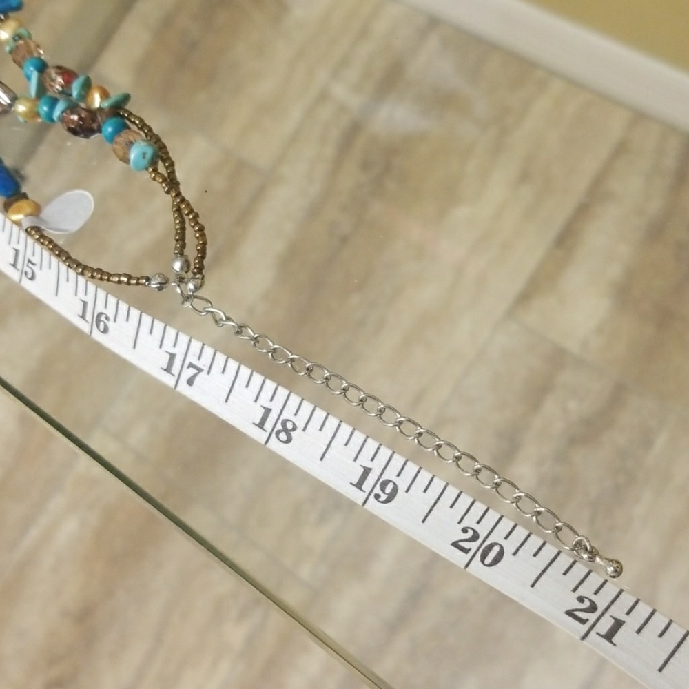 Artisan Handmade Brown Turquoise Teal Golden Shell Necklace NEW - Picture 5 of 5